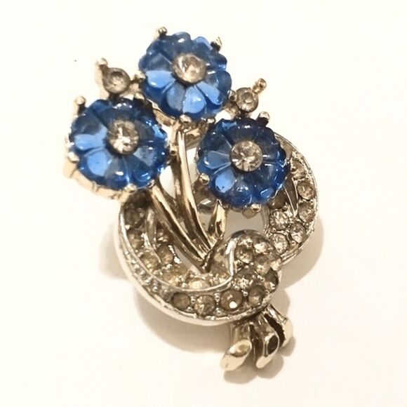 Vintage Silver Tone Blue Rhinestone Flower Bouquet Scatter Pin Brooch - Picture 1 of 6